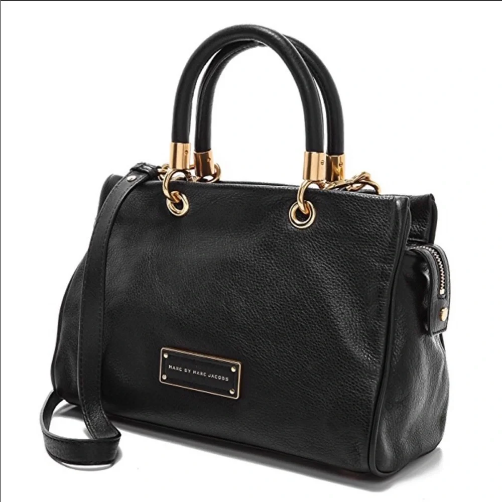 Marc Jacobs Black Leather Tote with Gold Hardware